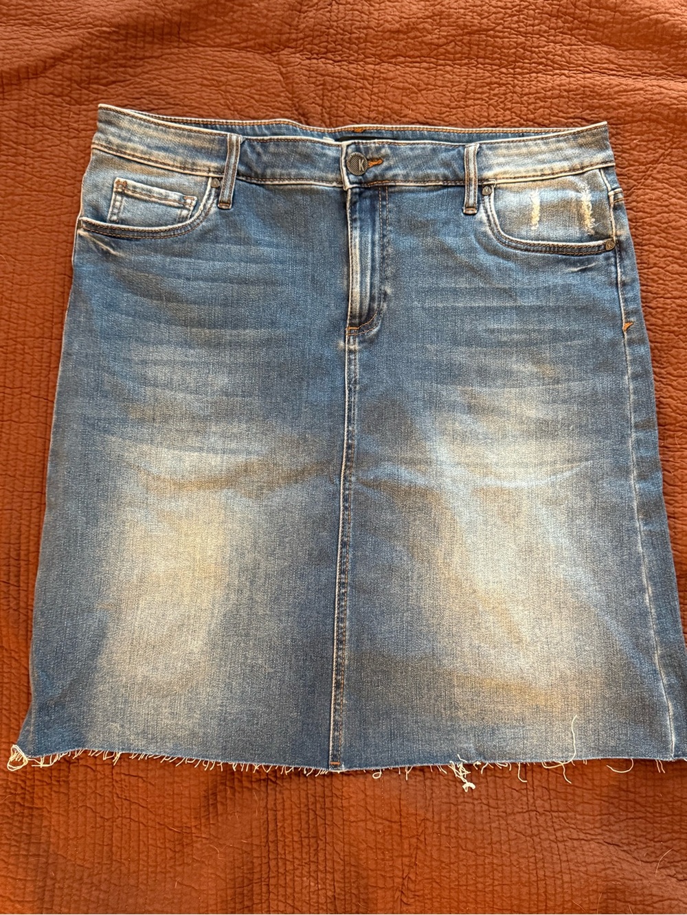 Kut from the Kloth Faded Blue Denim A-Line Skirt